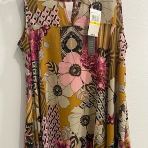 Spense Women's Geometric Floral Sleeveless Blouse - Pink and Gold